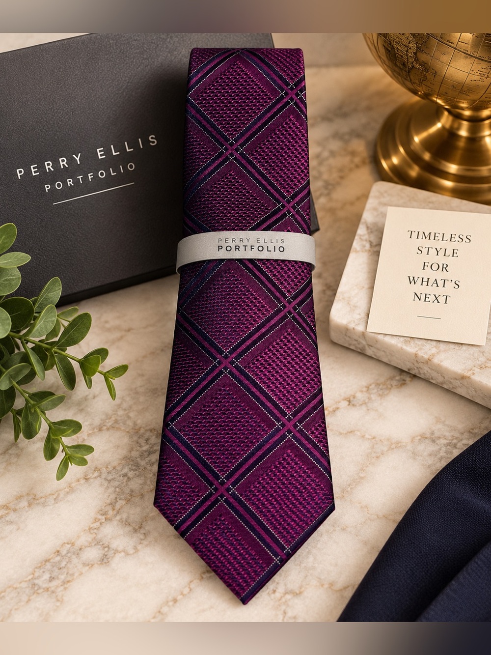 Perry Ellis Portfolio Men’s Silk Blend Plaid/Argyle Dress Tie